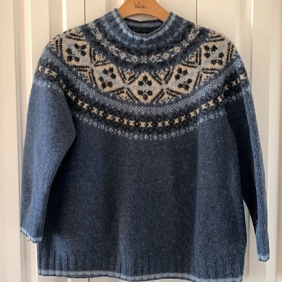 Eddie Bauer Legend‎ Fair Isle Nordic Knit Wool Blue Ski Sweater Size : XXL - Picture 1 of 8